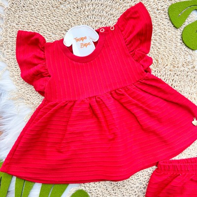 Conj. Batinha Pingente Coração e Short - Vermelho